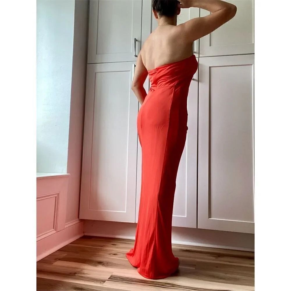 Belle Badgley Mischka Women's Strapless Orange Evening Gown Size 10 - Picture 2 of 3